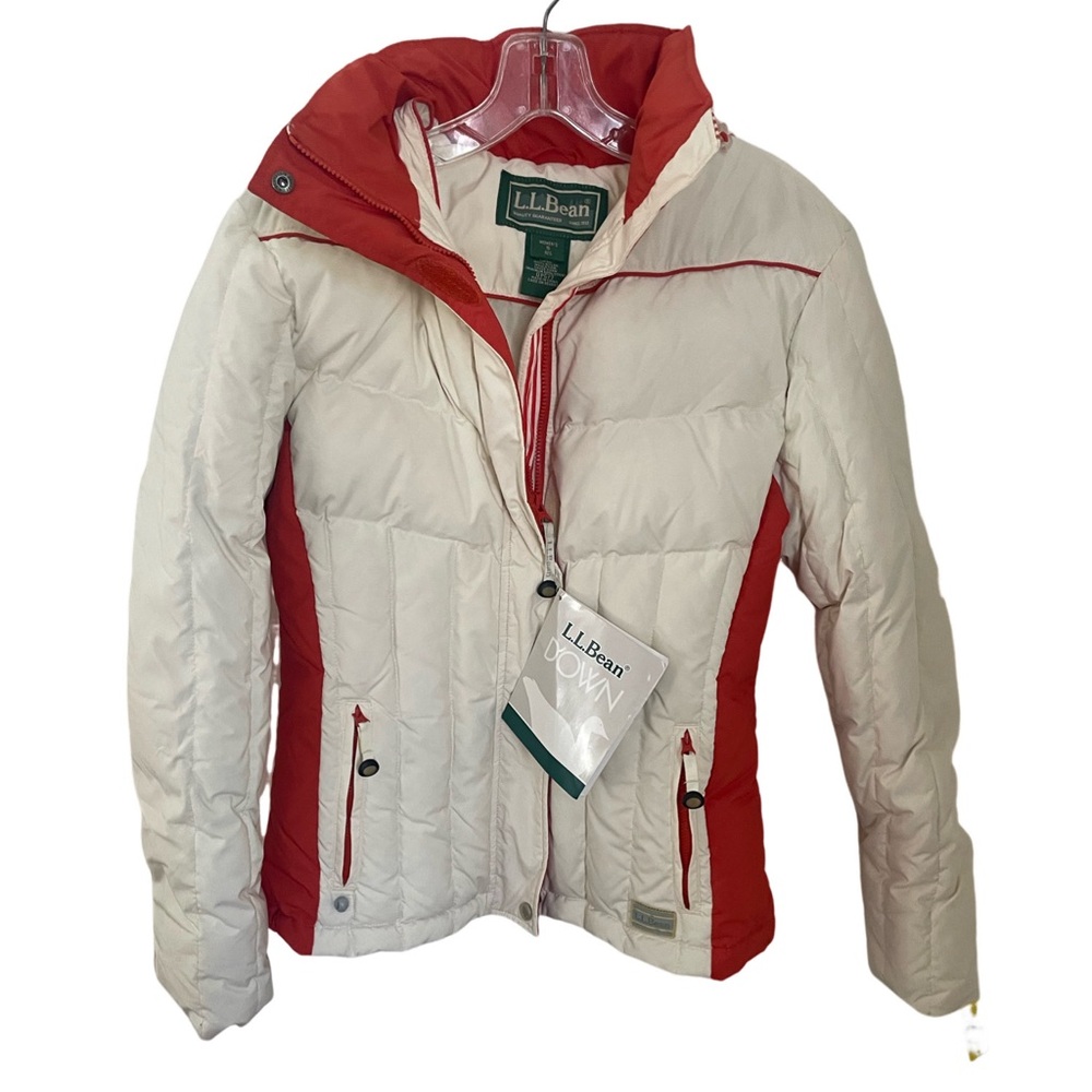 L.L. Bean Women's Cream and Red Puffer Jacket